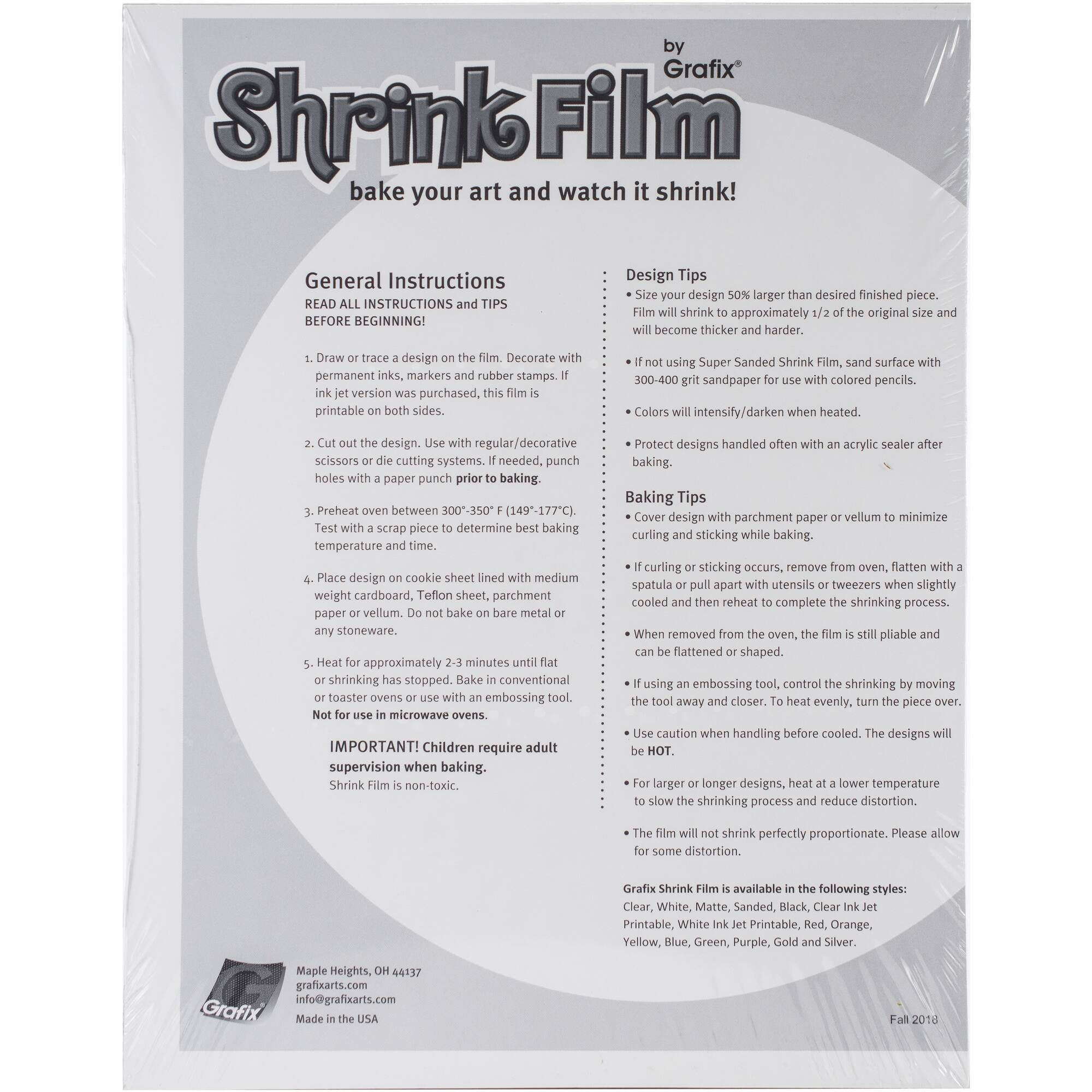 Grafix® Clear 8.5" x 11" Shrink Film, 50 Sheets